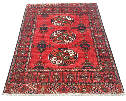 3x5 Red Ersari Afghan Hand Knotted Veg Dye Wool Area Rug